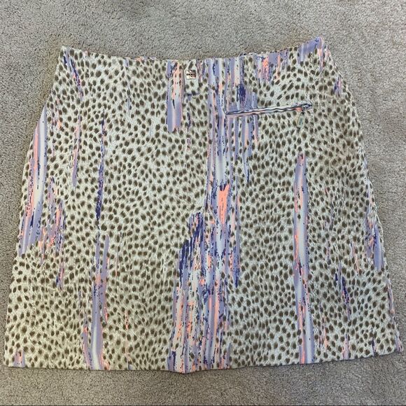 DKNY Golf Leopard cheetah animal print tan brown lilac peach skirt Sz 10 NWOT - Picture 7 of 13